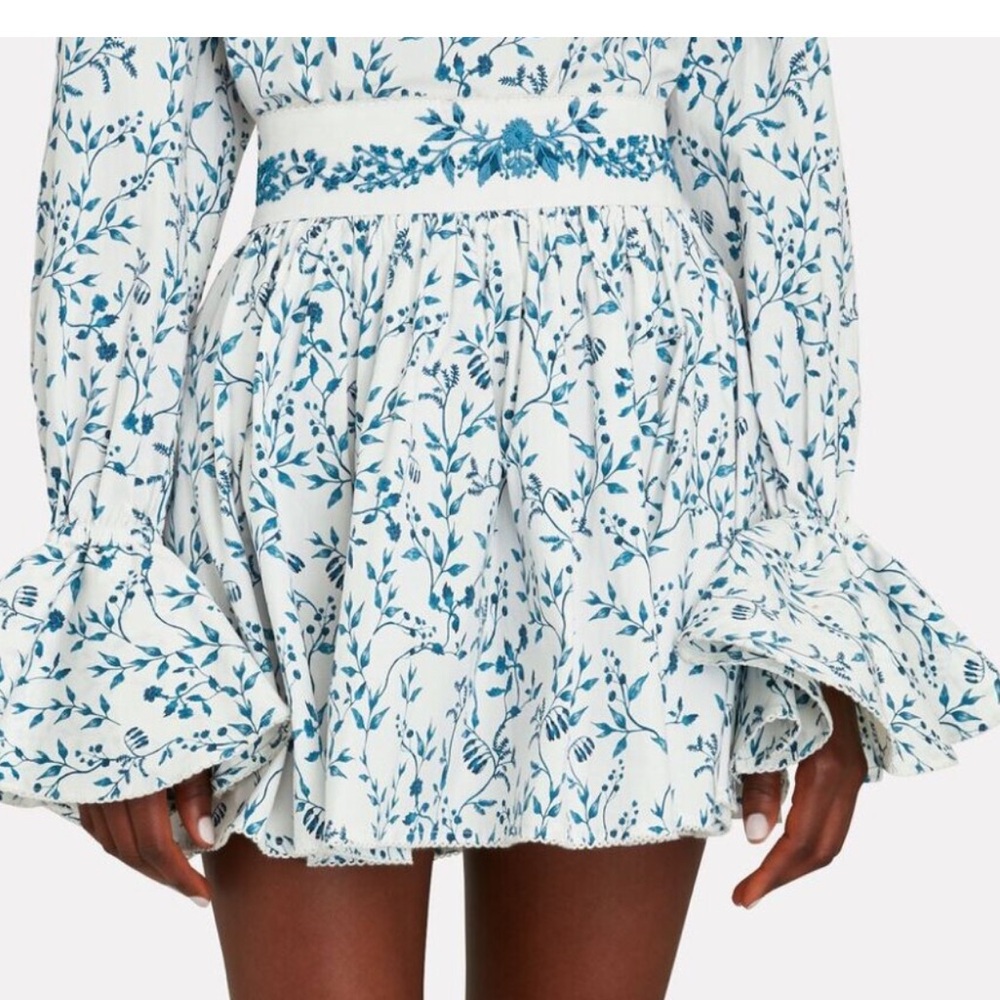Agua by agua bendita white blue acacia mini skirt beaded embroidered Xs 0